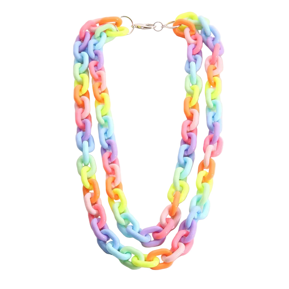 Rainbow Candy Chain Collar Necklace | Chunky Acrylic Link Chain | Pride, Drag & Festival Jewelry