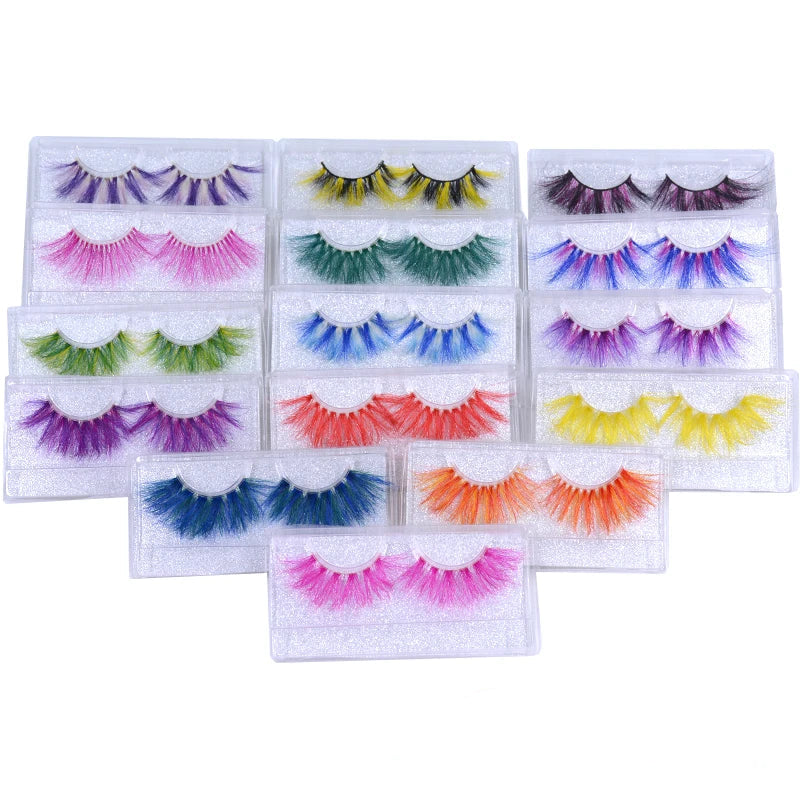 Colored Mink Strip Lashes for Drag & Cosplay – 25mm Rainbow False Eyelashes