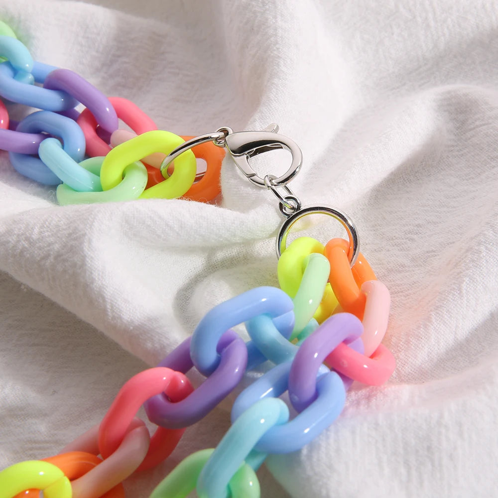 Rainbow Candy Chain Collar Necklace | Chunky Acrylic Link Chain | Pride, Drag & Festival Jewelry