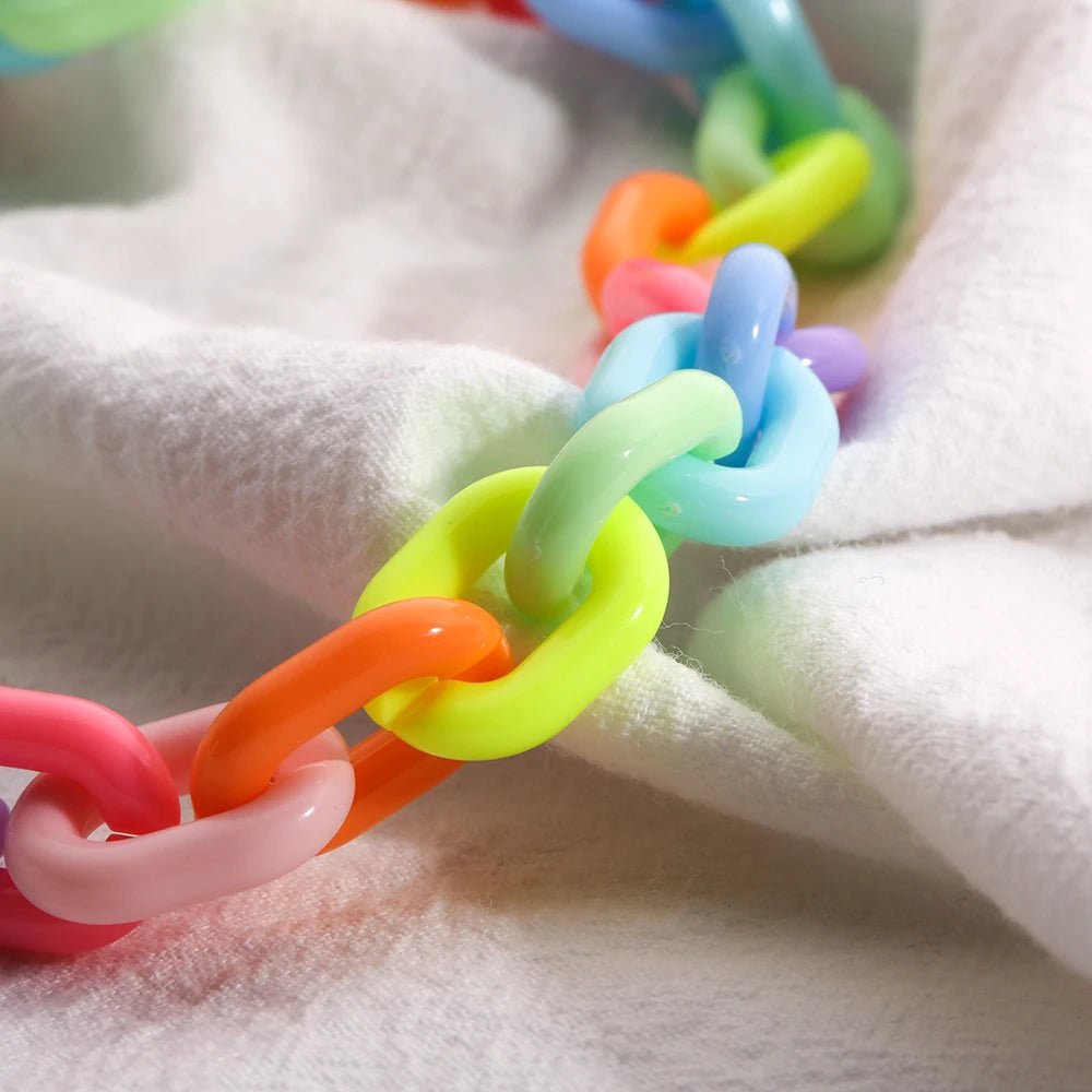 Rainbow Candy Chain Collar Necklace | Chunky Acrylic Link Chain | Pride, Drag & Festival Jewelry