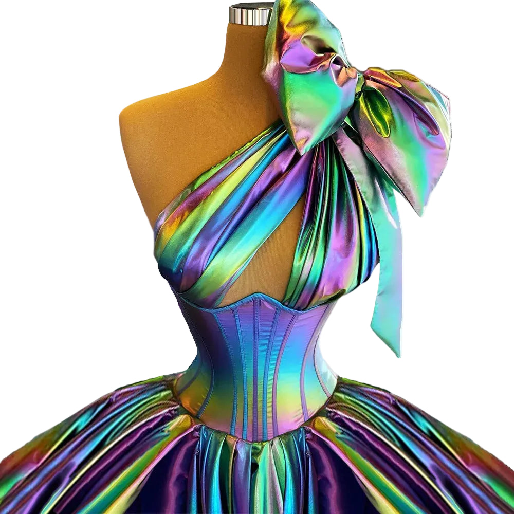 Iridescent One-Shoulder Ball Gown – Drag Queen Prom & Performance Dress