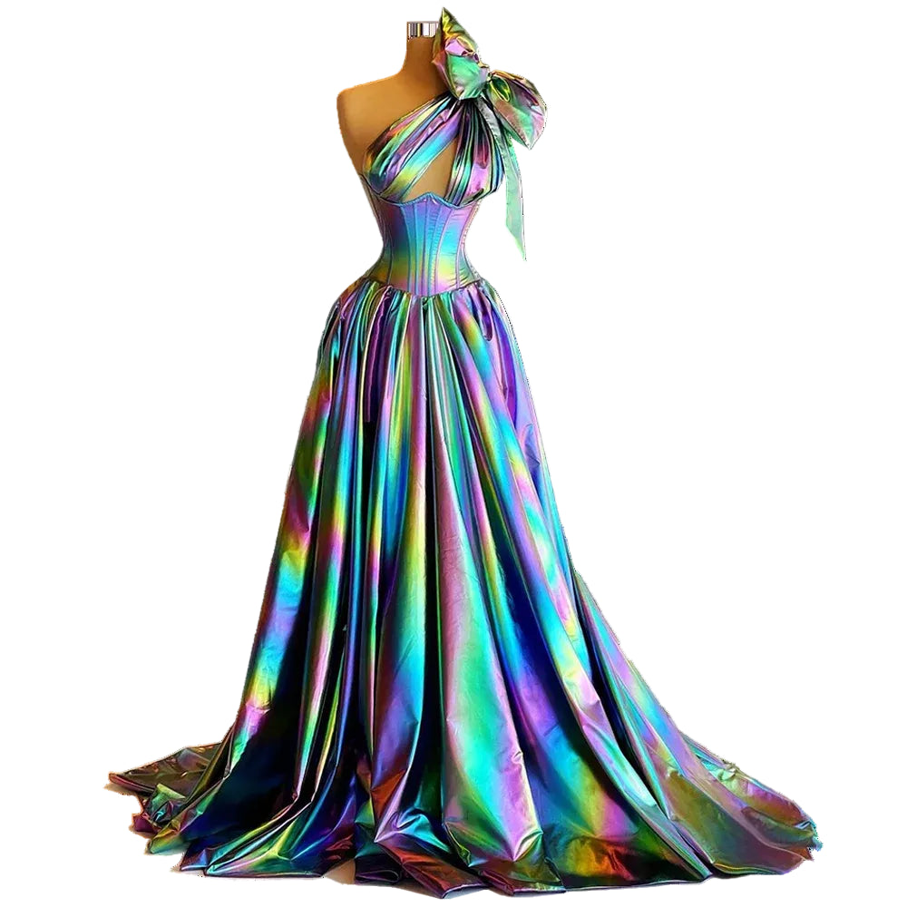 Iridescent One-Shoulder Ball Gown – Drag Queen Prom & Performance Dress
