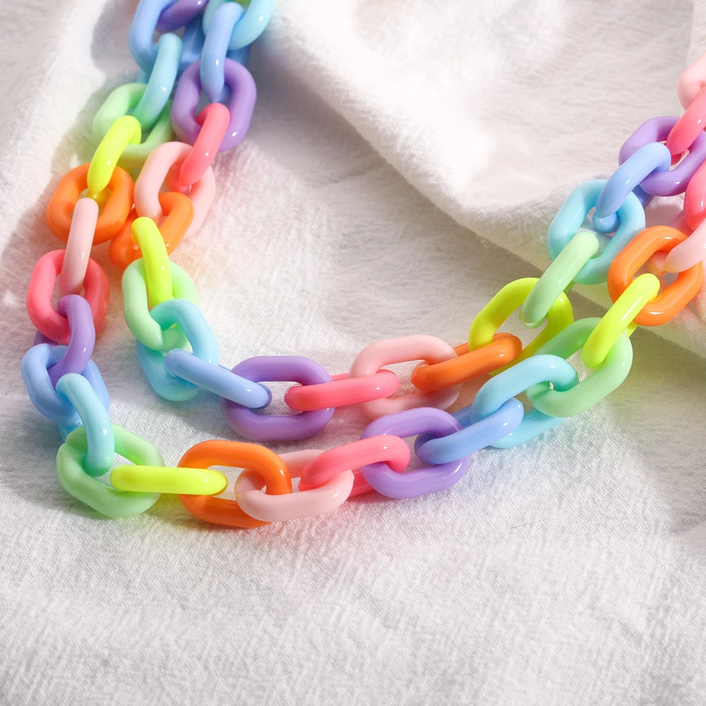 Rainbow Candy Chain Collar Necklace | Chunky Acrylic Link Chain | Pride, Drag & Festival Jewelry