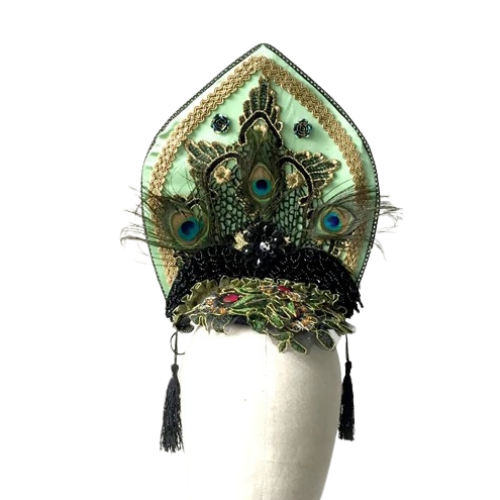 Embroidered Queen Crown Peacock Headpiece