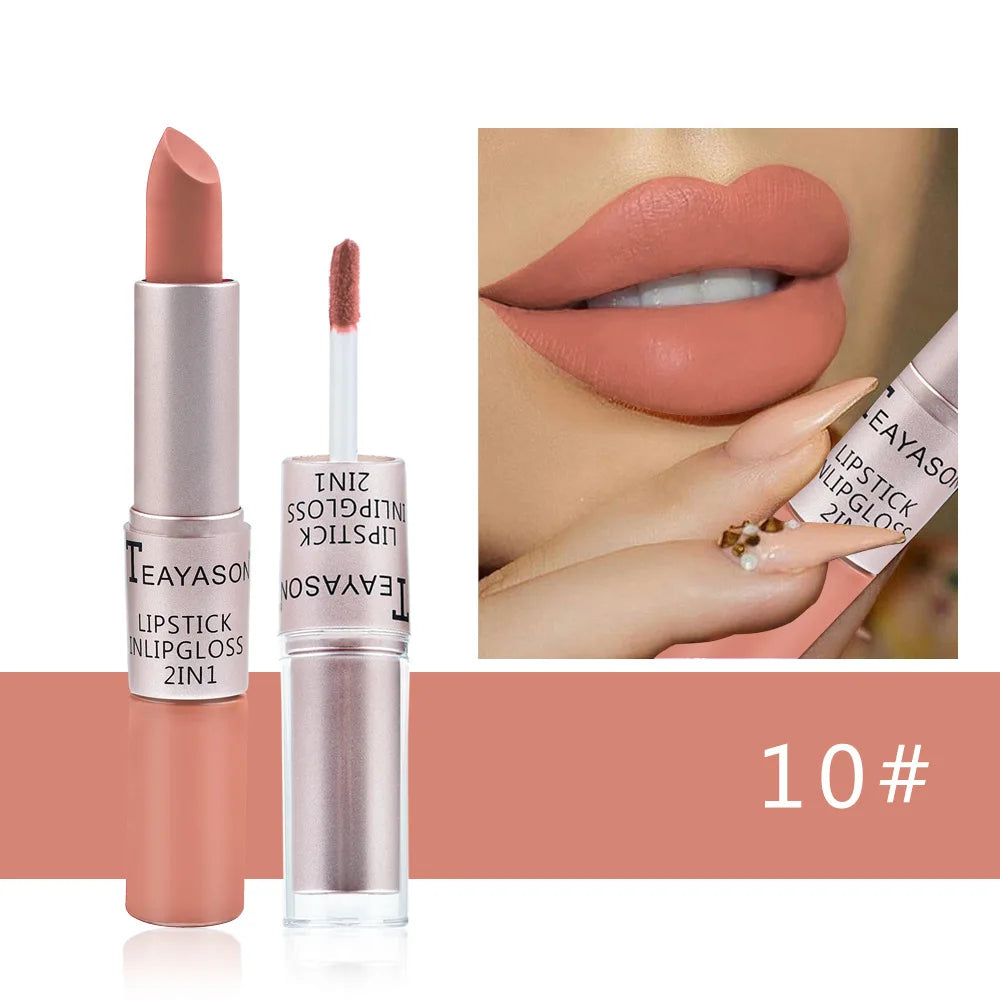 2-in-1 Velvet Matte Lipstick & Lip Gloss | Waterproof, Long-Lasting