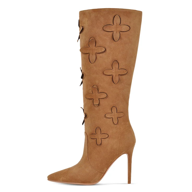 Fringe Knee-High Stiletto Boots – Wide Calf Pull-On Boots for Drag Queens