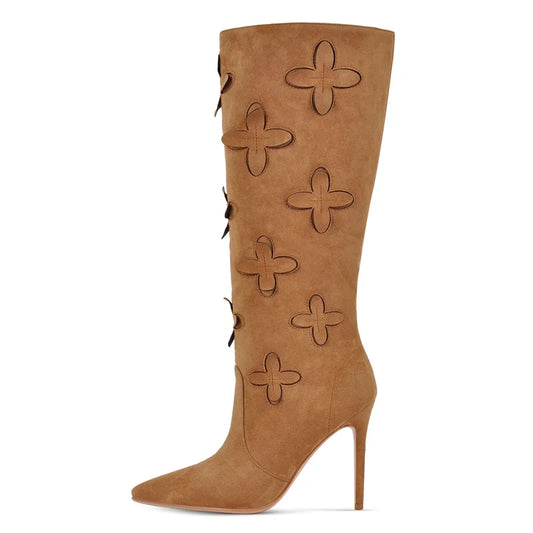 Fringe Knee-High Stiletto Boots – Wide Calf Pull-On Boots for Drag Queens