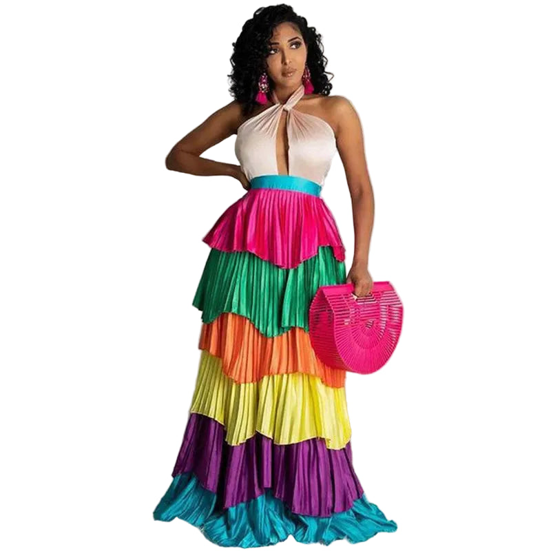Floor-Length Tiered Satin Skirt | Rainbow | Drag, Pride & Formal | S–5XL (US 2–16W+)