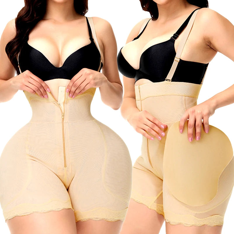 Ultimate Full Body Shaper - Padded Butt Lifter Bodysuit with Removable Hip Pads