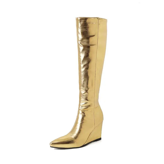 Metallic Royal-Knee Boots — Silver | Gold