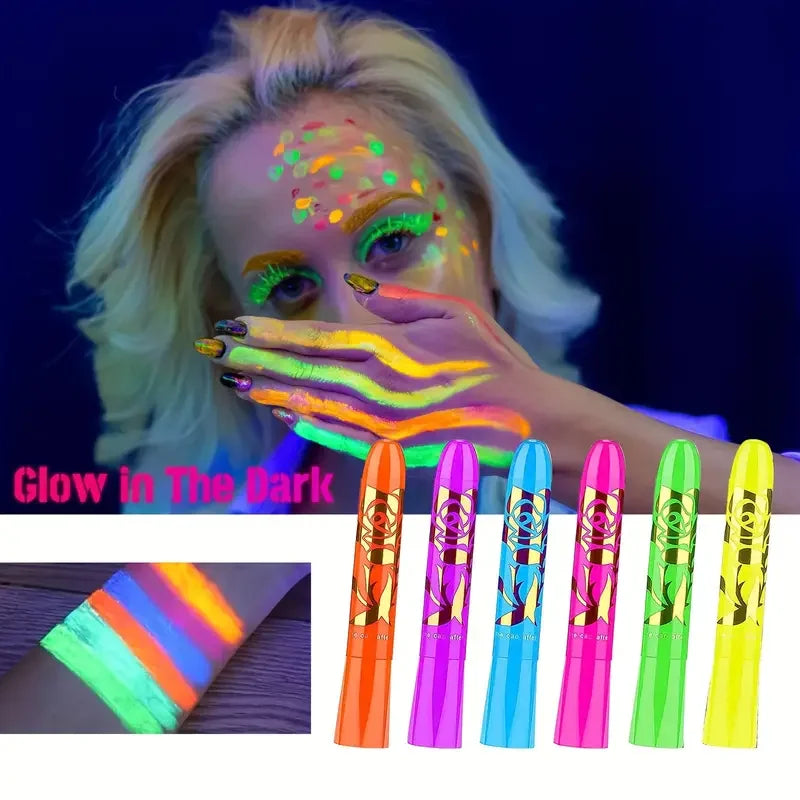 UV Neon Glow Face & Body Paint Sticks | 6-Piece Black Light Kit