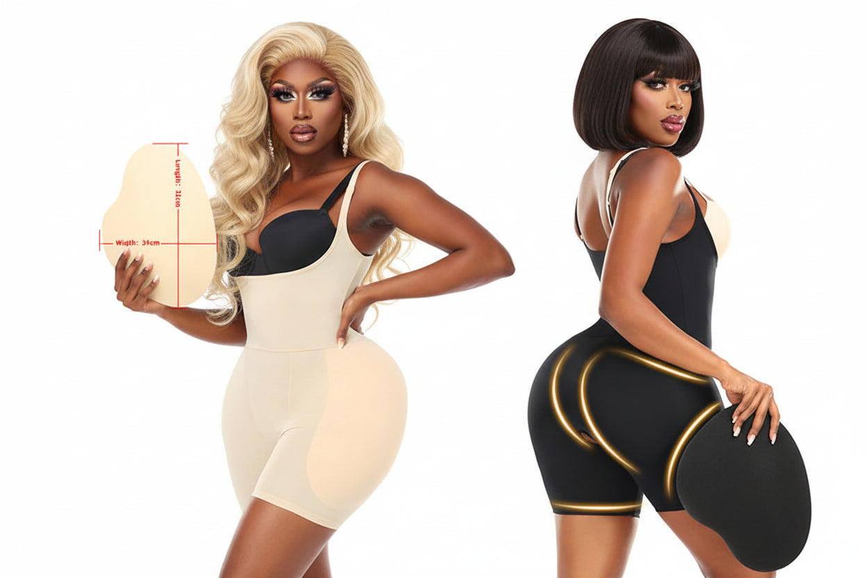 Ultimate Full Body Shaper - Padded Butt Lifter Bodysuit with Removable Hip Pads