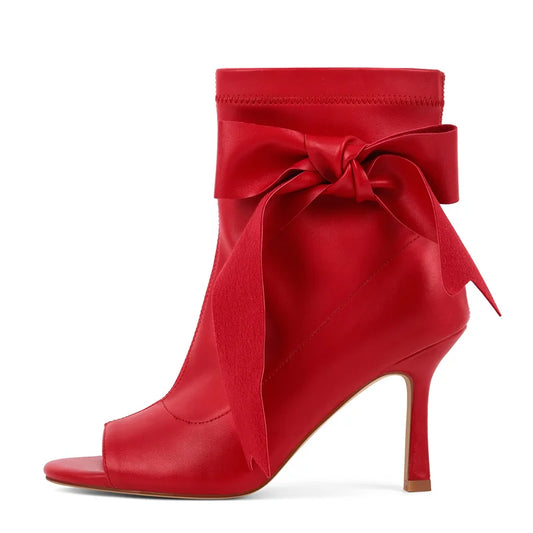 Satin Bow Peep Toe Ankle Boots – Stiletto Booties for Drag Queens