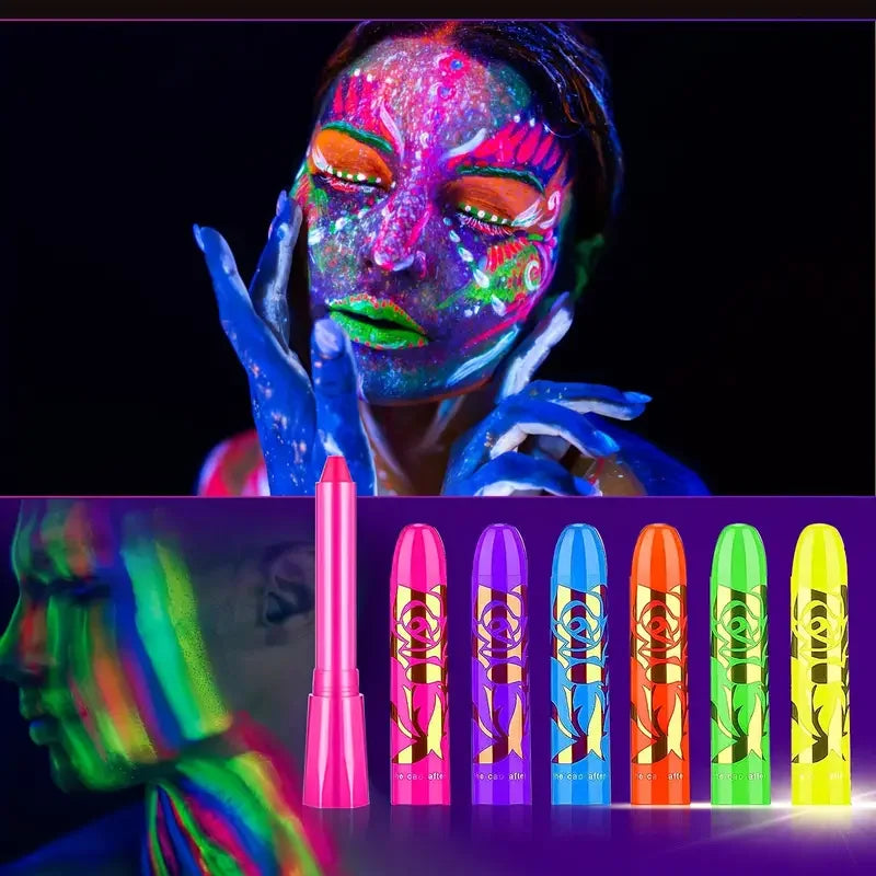UV Neon Glow Face & Body Paint Sticks | 6-Piece Black Light Kit