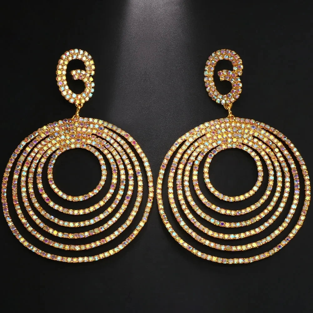 Oversized Crystal Hoop Earrings – Statement Drag Jewelry (50mm x 35mm)