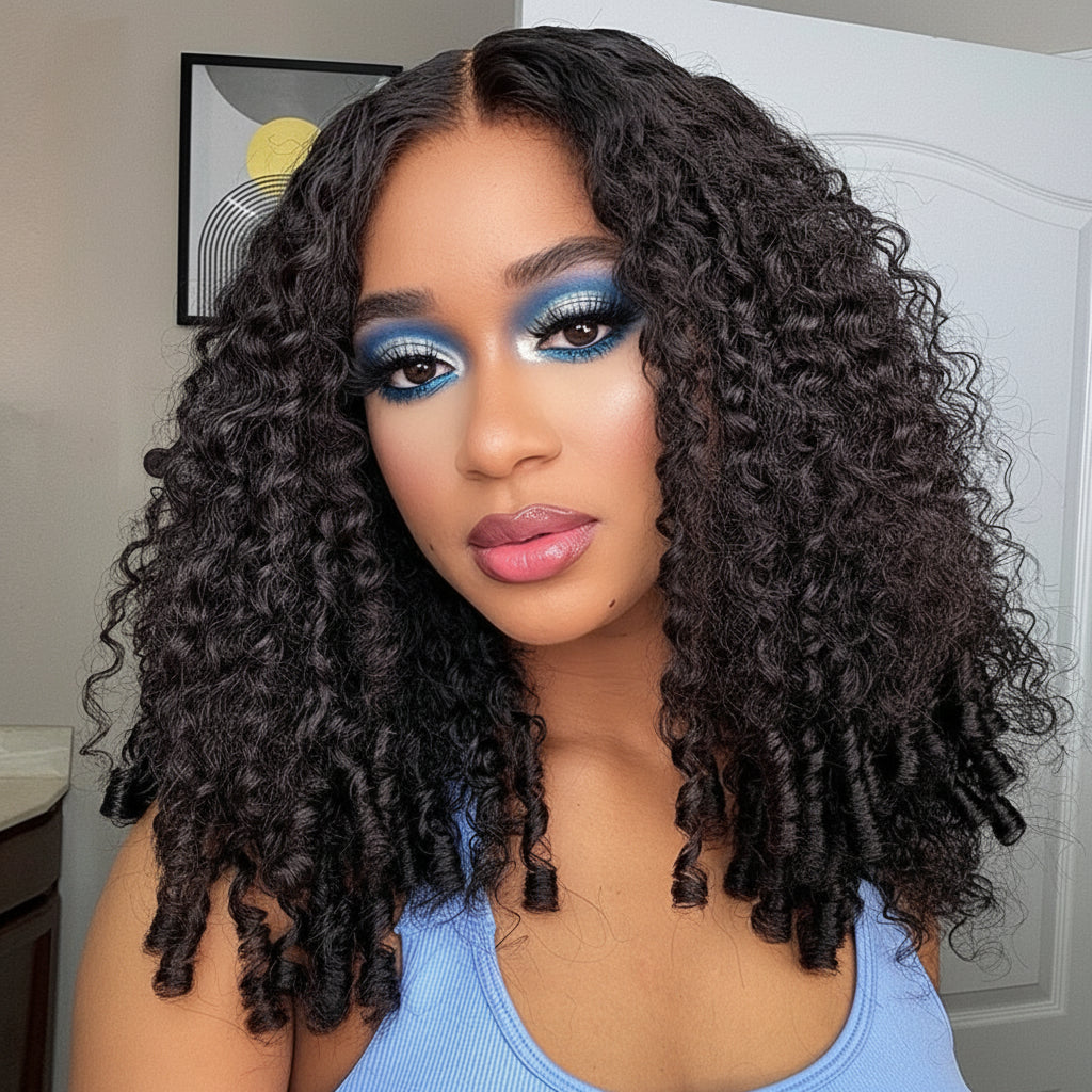 "Curl Up & Slay" Burmese Curly Flip-Over Half Wig – 100% Human Hair, Glueless, 18–28"