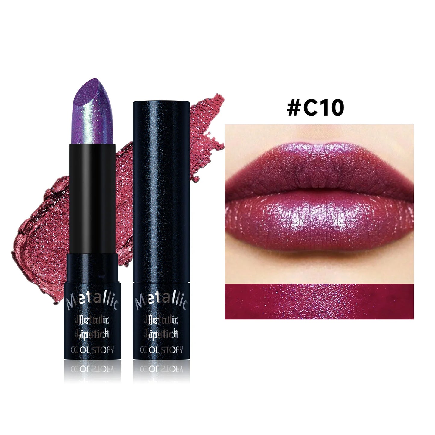 Metallic Glitter Lipstick | Diamond Pearlescent Finish | 15 Shades