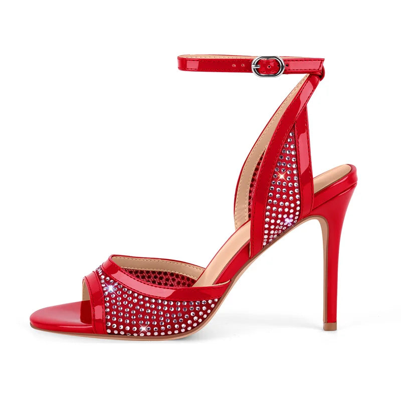 Rhinestone Crystal Ankle Strap Stiletto Sandals - Slingback Heels