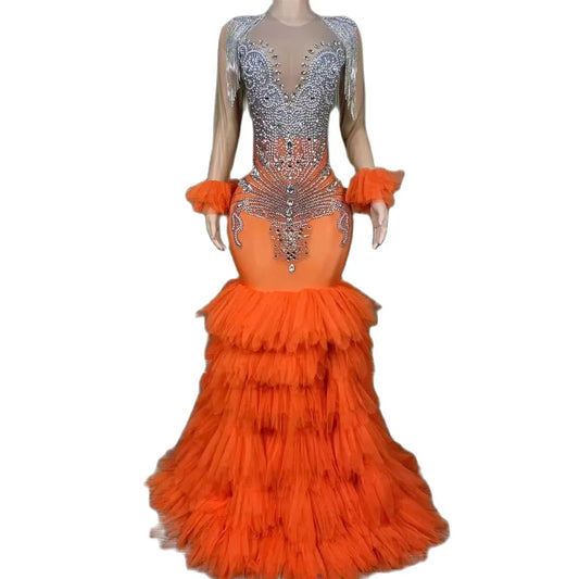Sheer Mesh Rhinestone Drag Queen Dress