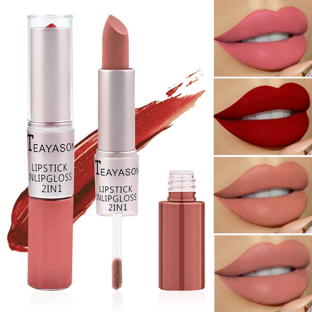 2-in-1 Velvet Matte Lipstick & Lip Gloss | Waterproof, Long-Lasting
