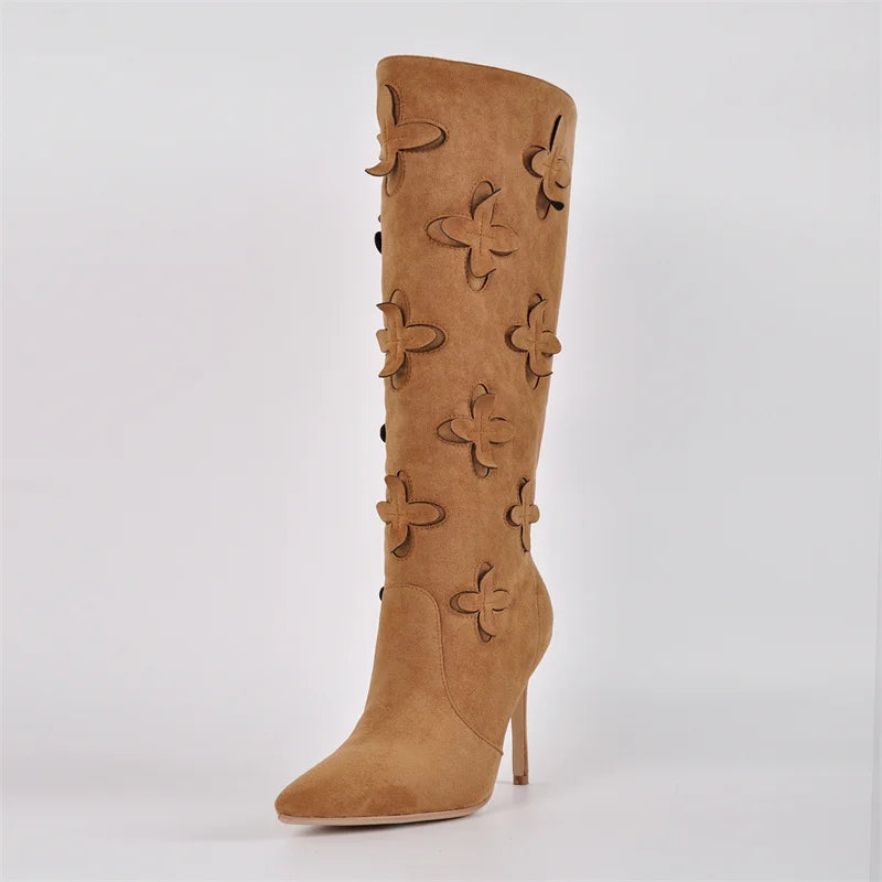 Fringe Knee-High Stiletto Boots – Wide Calf Pull-On Boots for Drag Queens