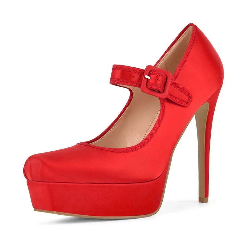Satin Mary Jane Platform Stiletto Heels