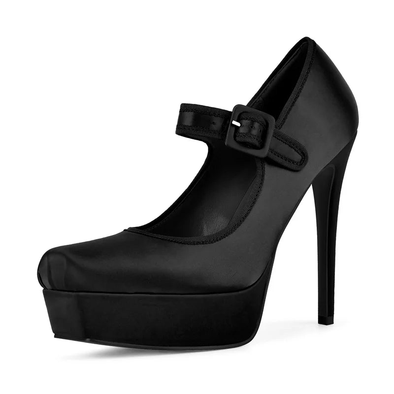 Satin Mary Jane Platform Stiletto Heels