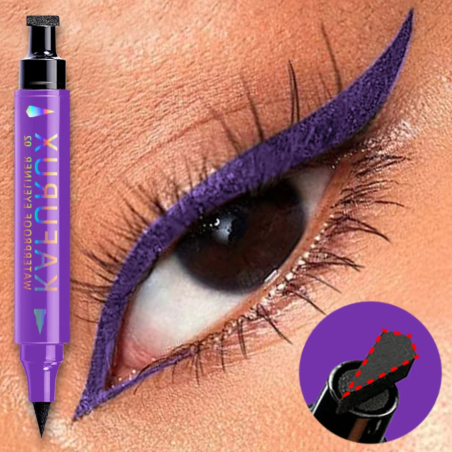 Double-Ended Stamp Eyeliner Pen | Waterproof Liquid Liner in Black, Purple & Blue