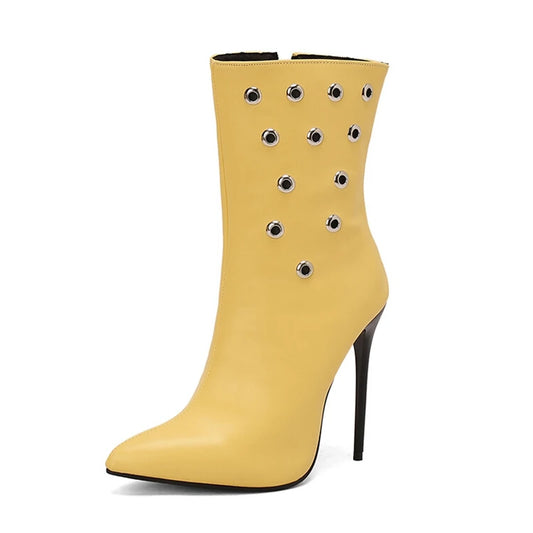 Studded Stiletto Ankle Boots | Green · Pink · Black · Yellow · White
