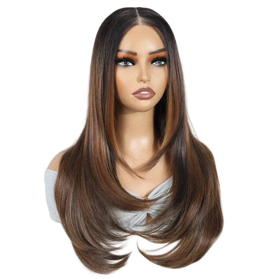 24-Inch Layered Straight Lace Wig