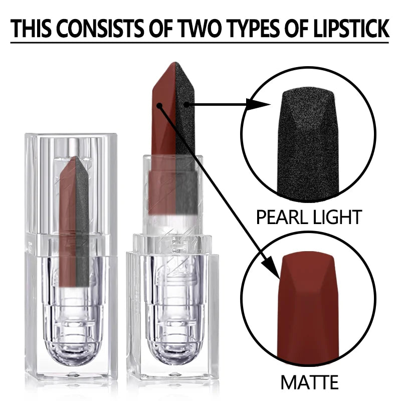 2-in-1 Waterproof Glitter Lipstick – Black & Burgundy Dual-Tone, All-Day Wear