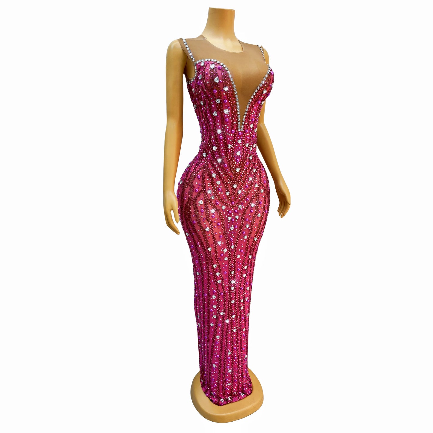 Fierce & Fabulous: Rose Rhinestones & Pearls Sleeveless Slay Dress