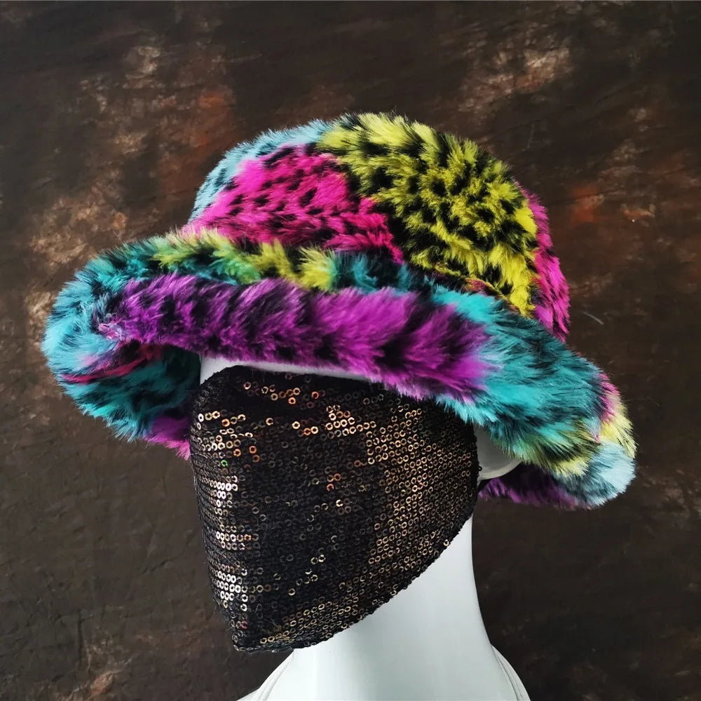 Bold Faux Fur Bucket Hat | Neon, Multi & Rainbow | Pride, Drag & Festival | One Size (58–60cm)