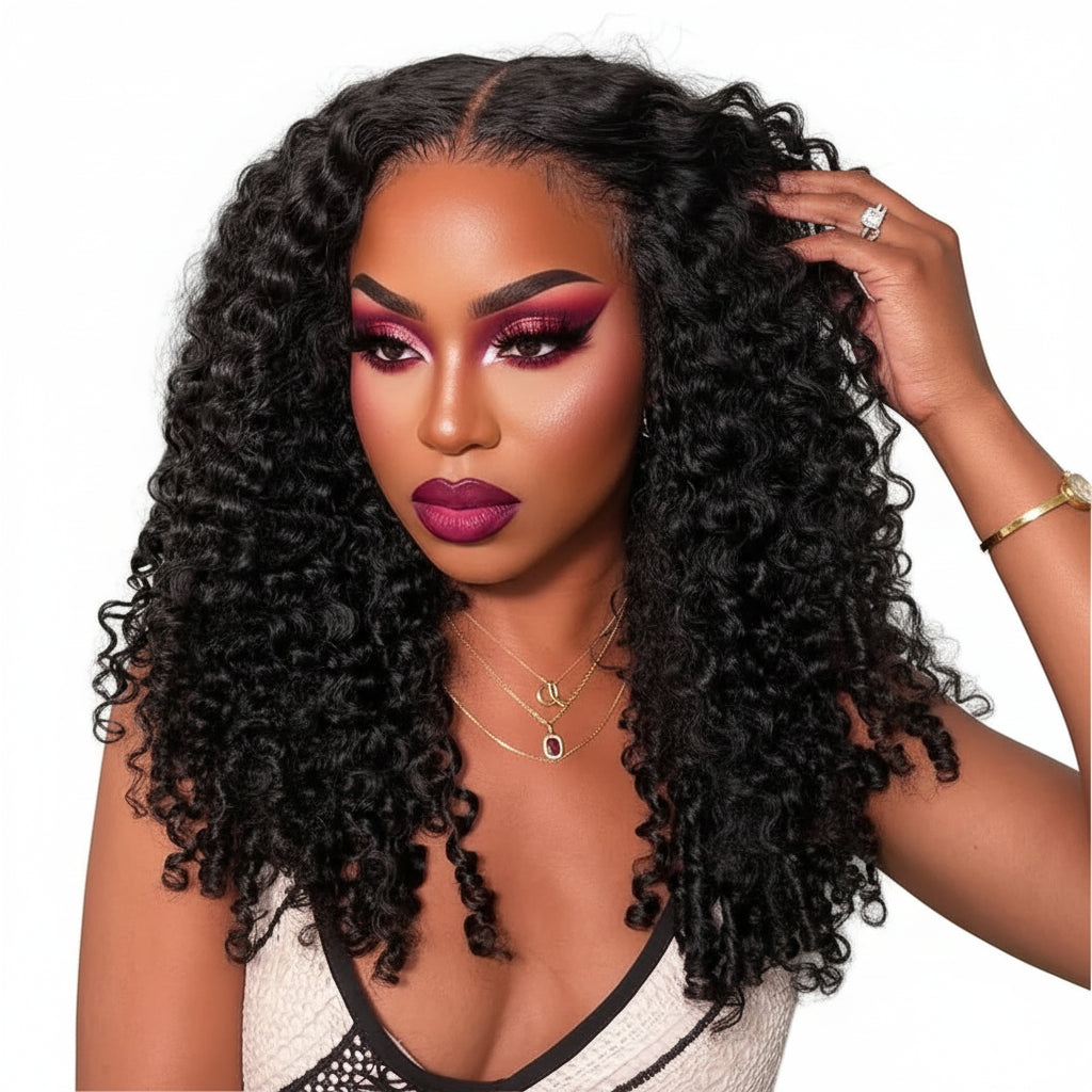 "Curl Up & Slay" Burmese Curly Flip-Over Half Wig – 100% Human Hair, Glueless, 18–28"