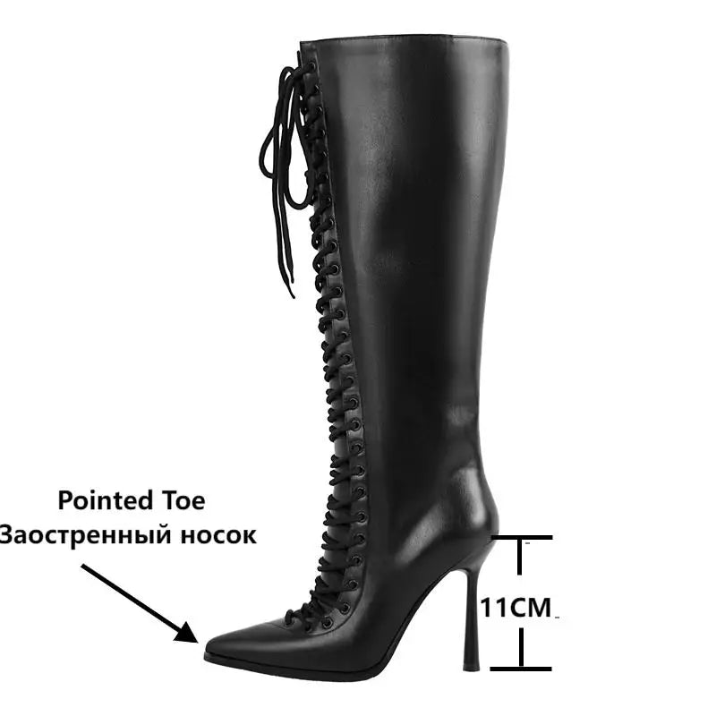 Square Toe Platform Knee-High Boots - Slip-On Stiletto Heels