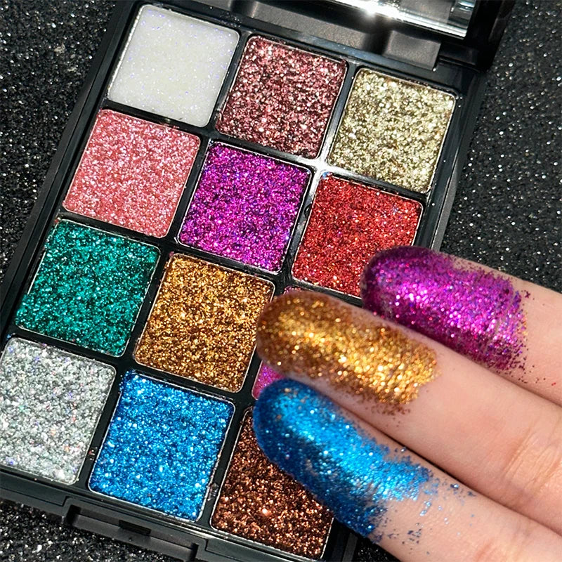 12-Color Glitter Eyeshadow Palette | Diamond Metal & Matte Shades