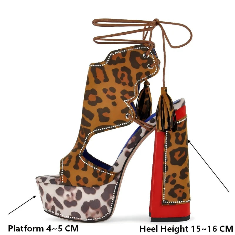 Leopard Rhinestone Platform Sandals