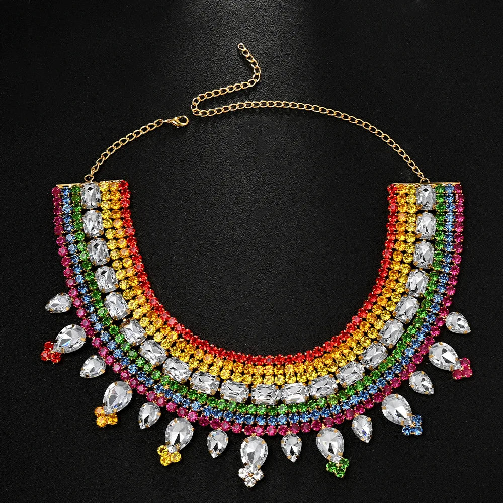 Rainbow Rhinestone Tassel Jewelry Set – Drag & Bridal Statement Accessories