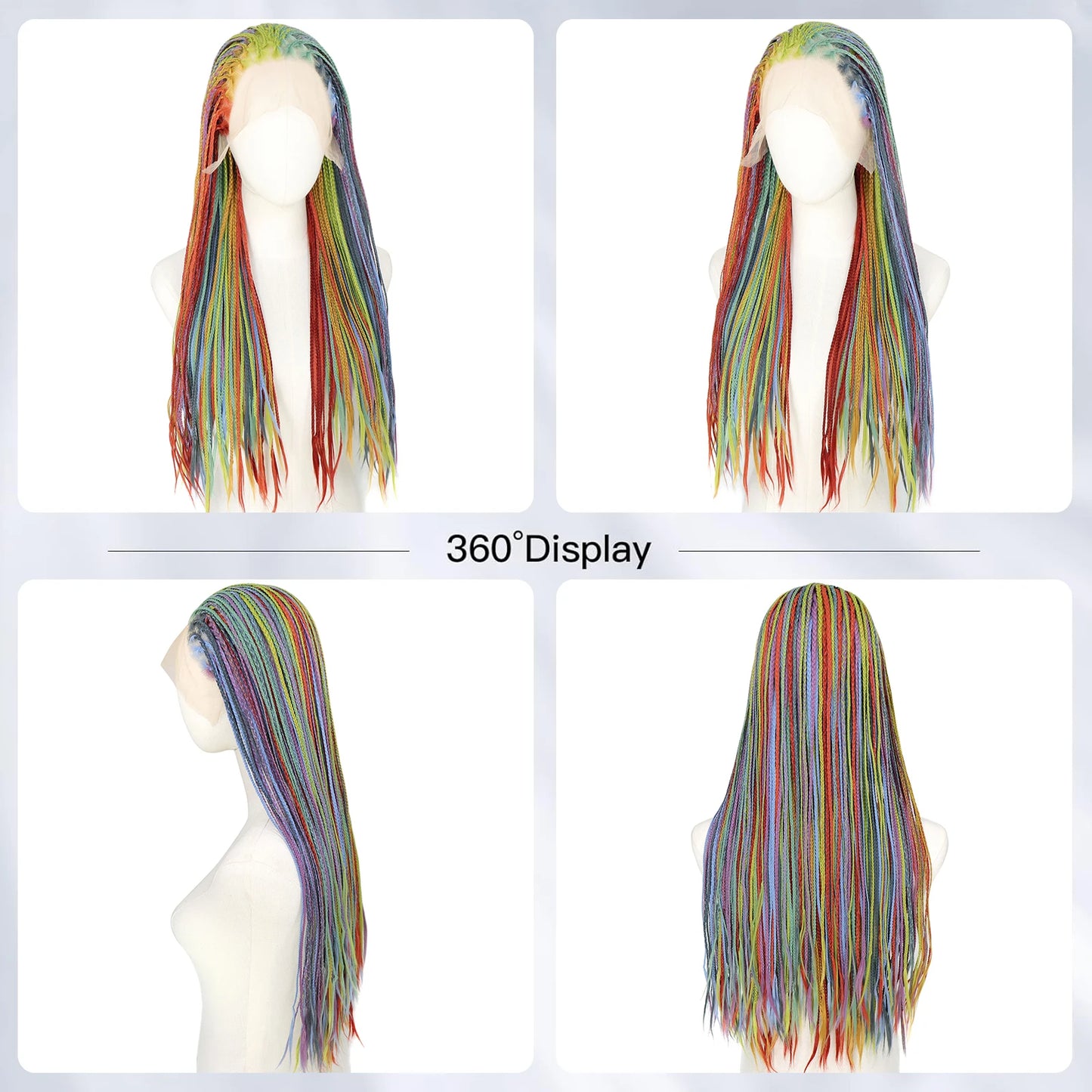 Rainbow Box Braid Lace Front Wig | 26" Cornrow Crochet Braids | 13x3 Swiss Lace | Pride & Drag