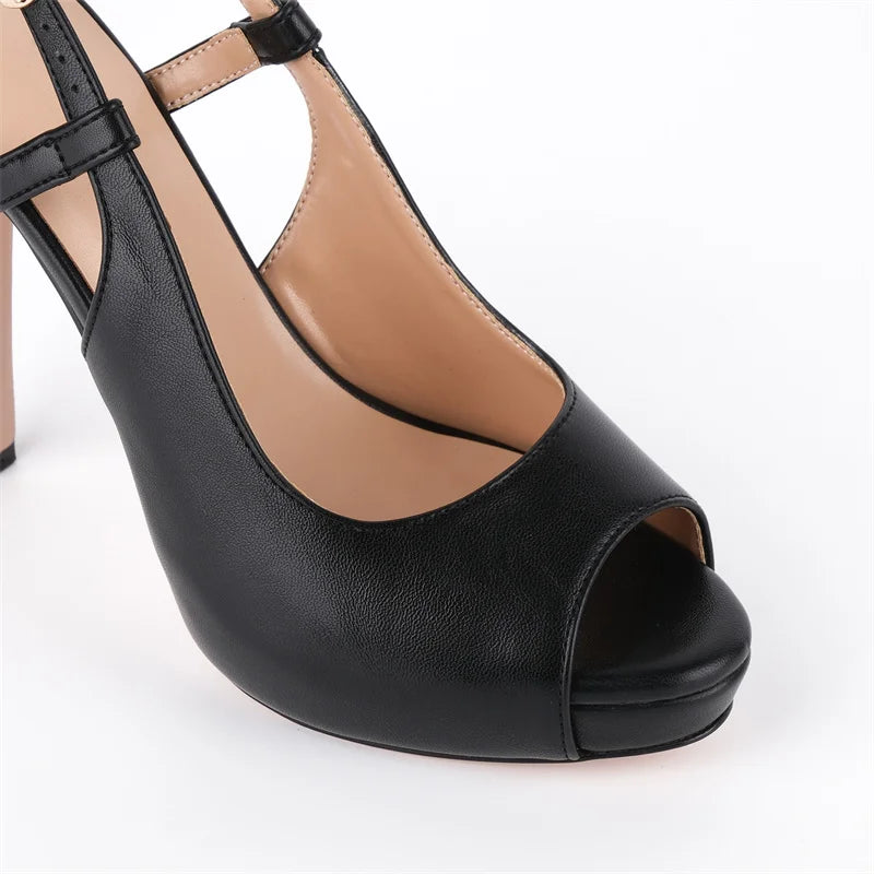 Patent Leather Peep Toe Platform Stiletto Sandals - Ankle Strap Heels