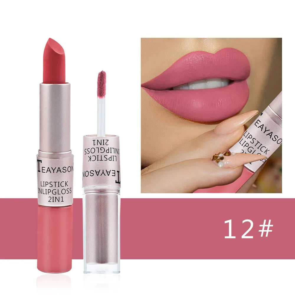 2-in-1 Velvet Matte Lipstick & Lip Gloss | Waterproof, Long-Lasting