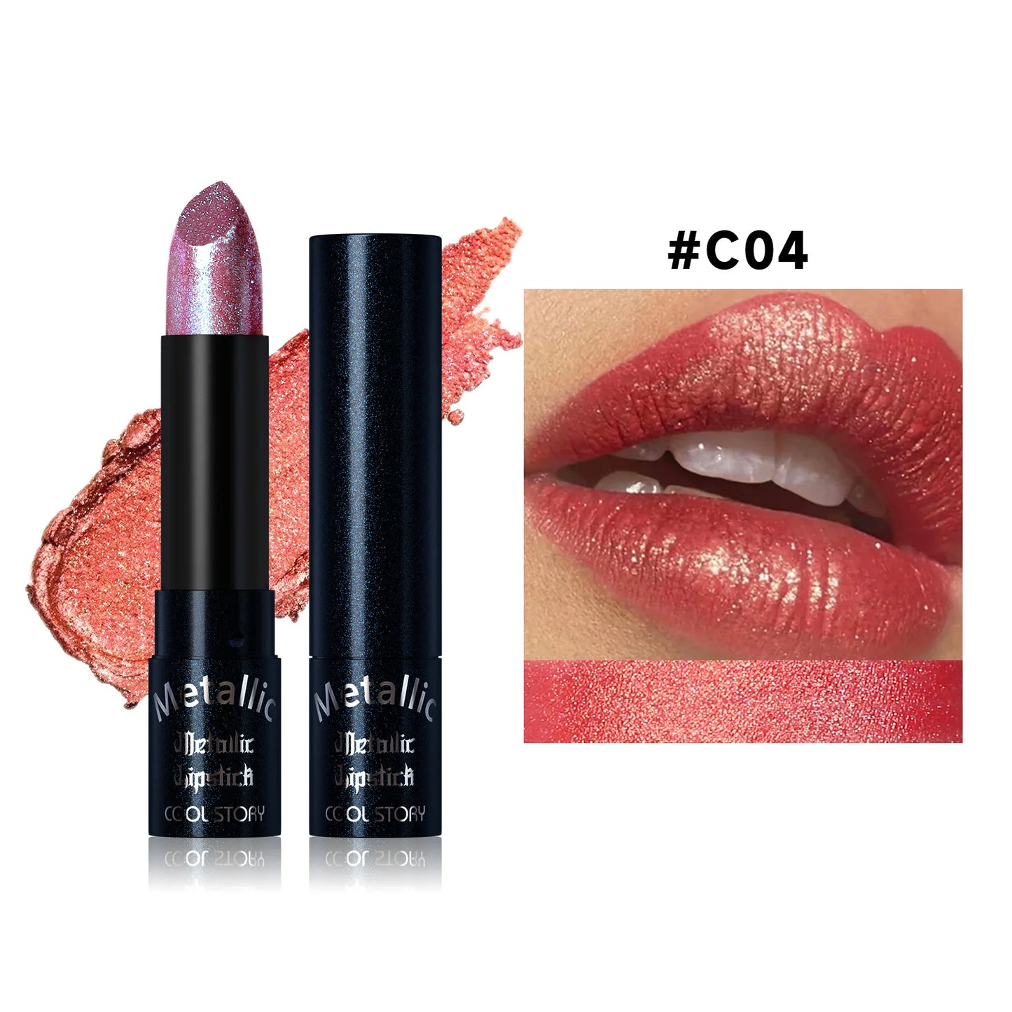 Metallic Glitter Lipstick | Diamond Pearlescent Finish | 15 Shades
