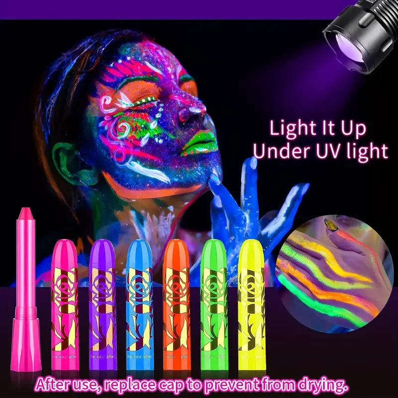 UV Neon Glow Face & Body Paint Sticks | 6-Piece Black Light Kit
