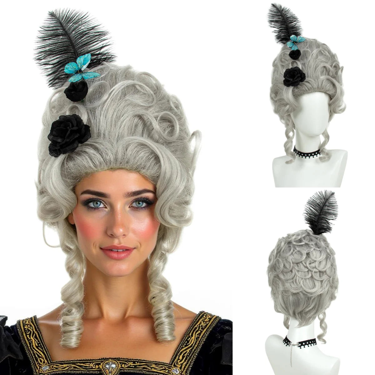 Baroque Rococo Style Costume Wig – Black, Gray, Pink, or Blonde