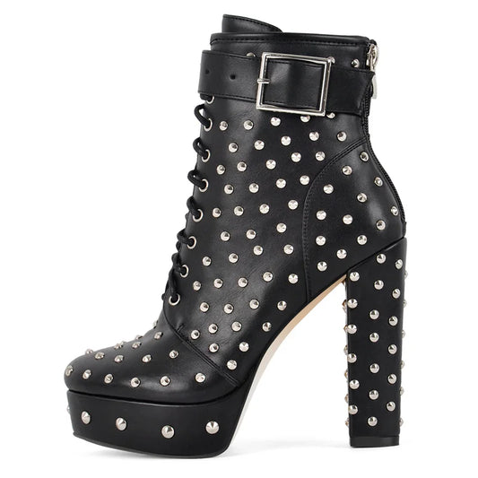 Rivet Gothic Platform Ankle Boots – Punk Stiletto Boots for Drag Queens