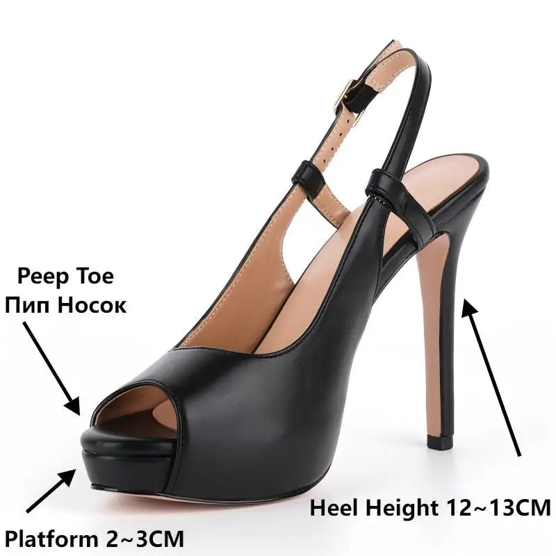 Patent Leather Peep Toe Platform Stiletto Sandals - Ankle Strap Heels