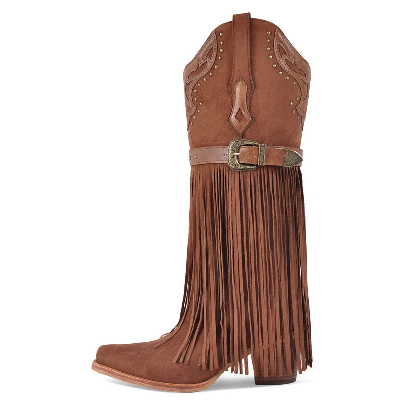 Whiplash Fringe Rodeo Boots – Denim Drag Cowgirl Fantasy