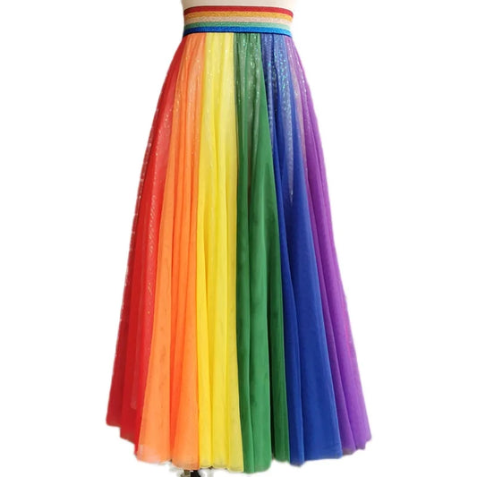 Rainbow Mesh Maxi Skirt – Drag & Pride Performance Skirt