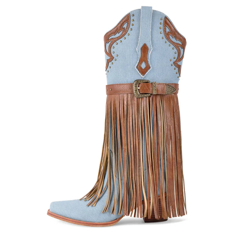 Whiplash Fringe Rodeo Boots – Denim Drag Cowgirl Fantasy – The Drag ...
