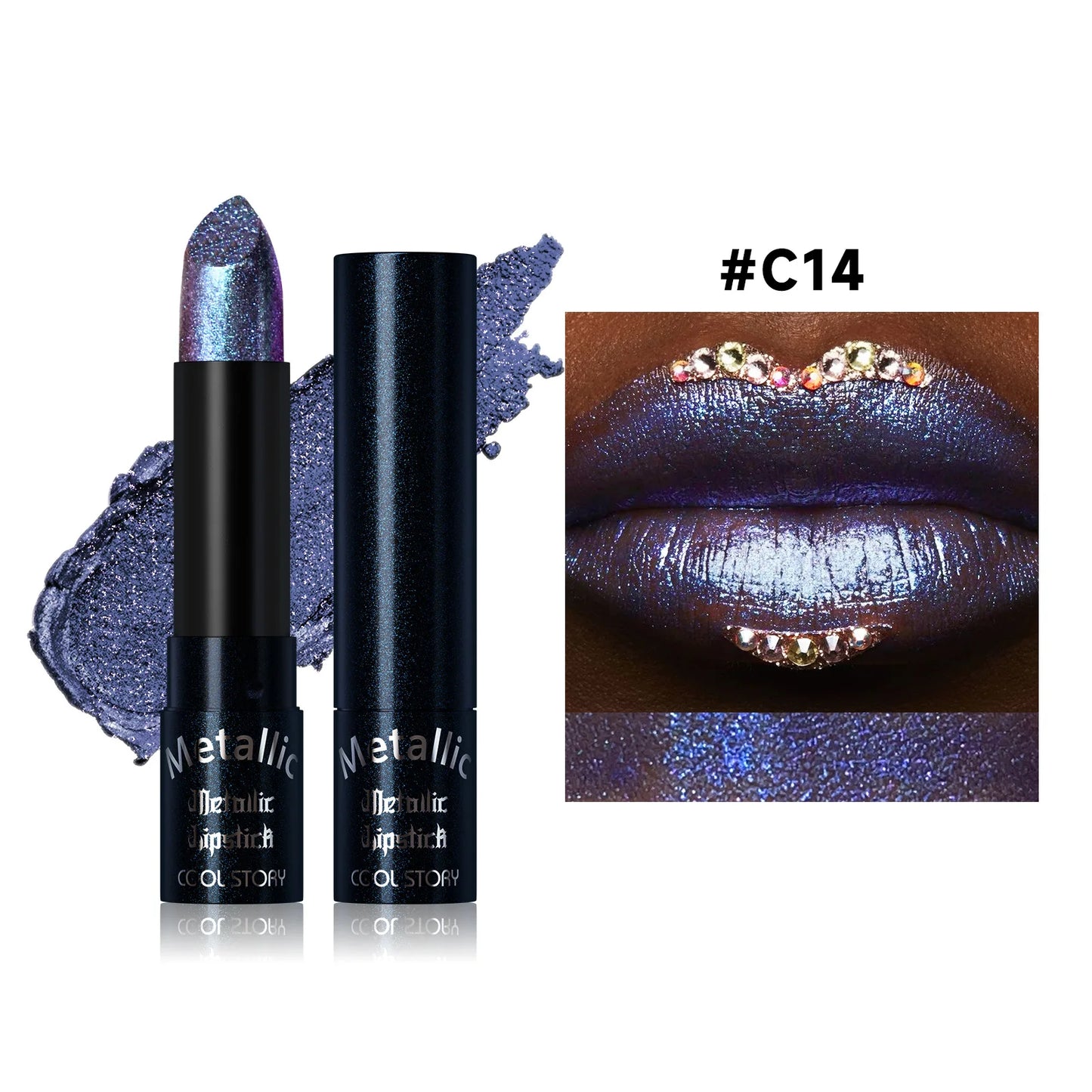 Metallic Glitter Lipstick | Diamond Pearlescent Finish | 15 Shades